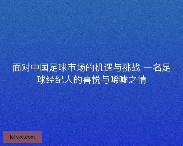 面对中国足球市场的机遇与挑战 一名足球经纪人的喜悦与唏嘘之情
